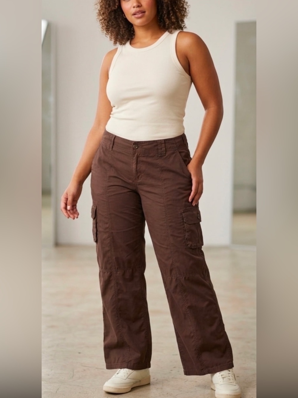 Hollister Wide-Leg Cargo Pants - Chocolate Brown